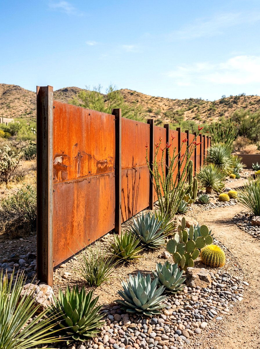 Rusted Metal Sheet Fence - 30 metal fence ideas