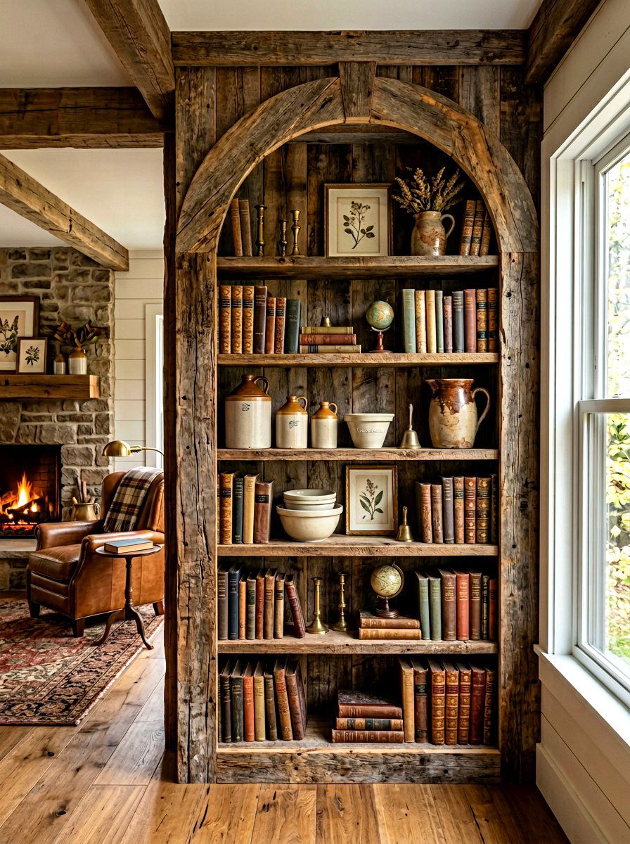 Rustic Arched Bookshelf - 30 arched bookshelf ideas