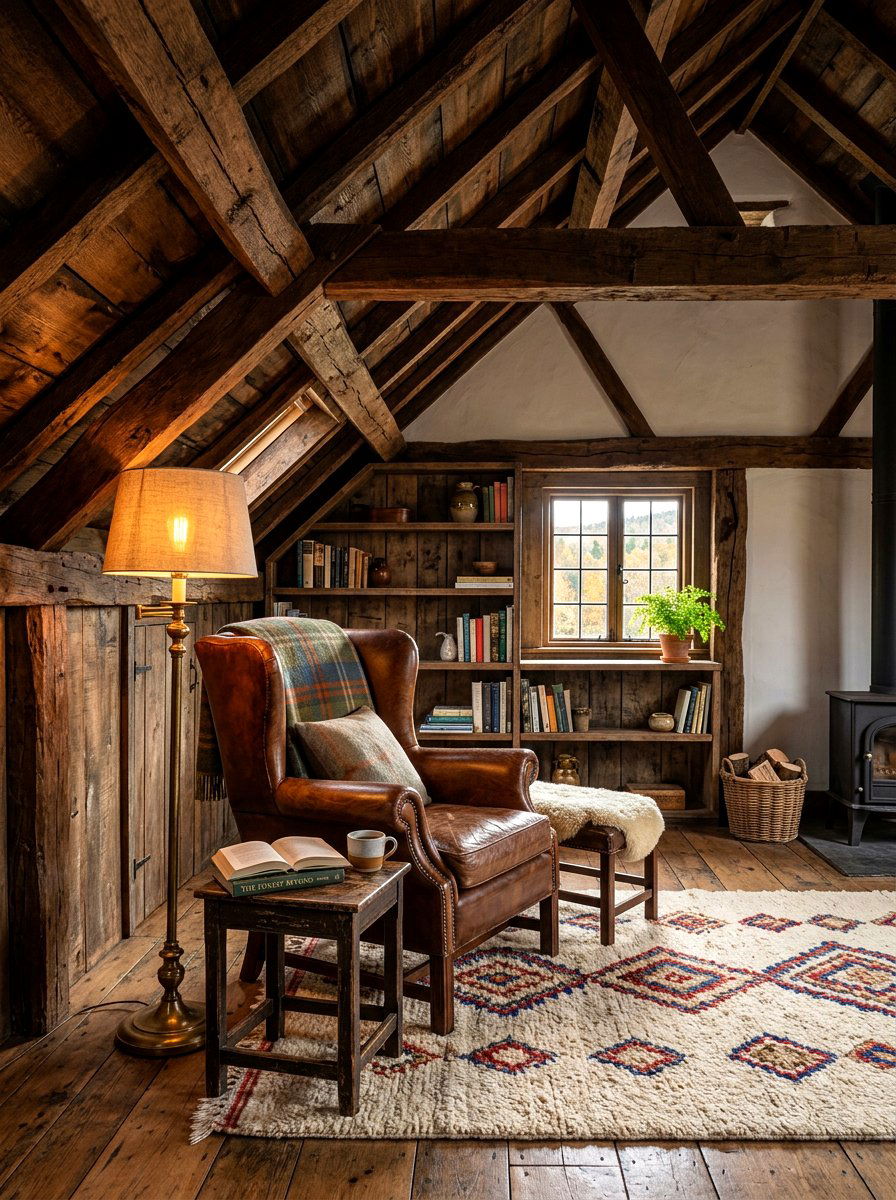 Rustic Attic Reading Corner Exposed Beams - 30 attic reading corner ideas