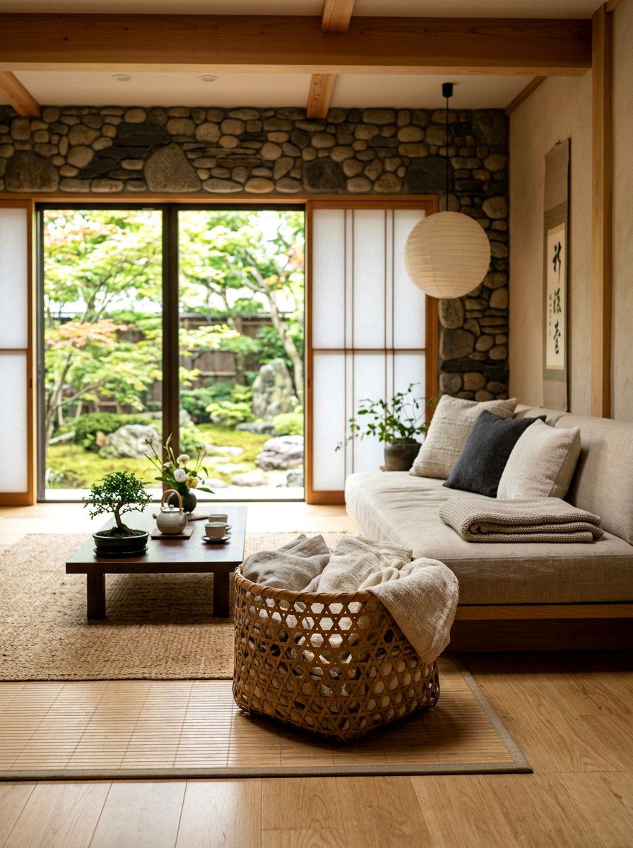Rustic Bamboo Basket - 30 living room blanket basket ideas