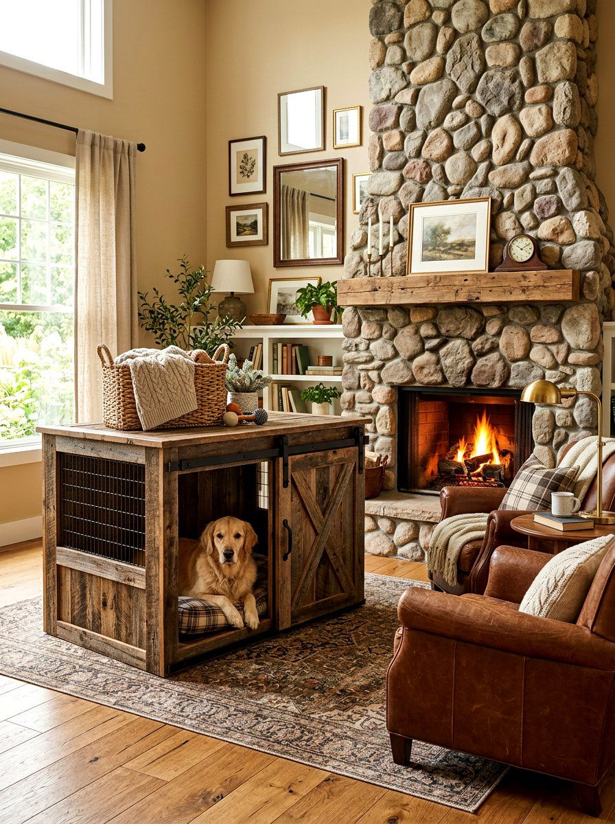 Rustic Barn Door Dog Crate - 30 dog crate furniture ideas