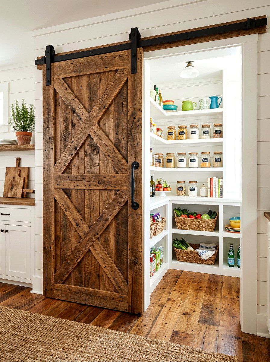 Rustic Barn Door Pantry - 30 breakfast pantry ideas