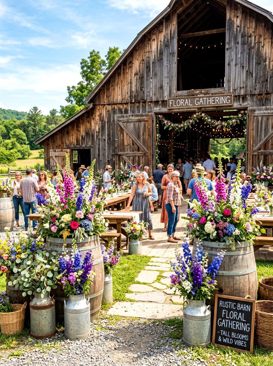 Rustic Barn Floral Gathering - 30 flower arranging party ideas