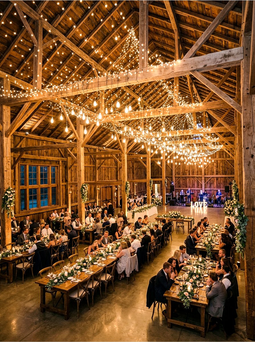 Rustic Barn Wedding Lights - 30 fairy light canopy ideas