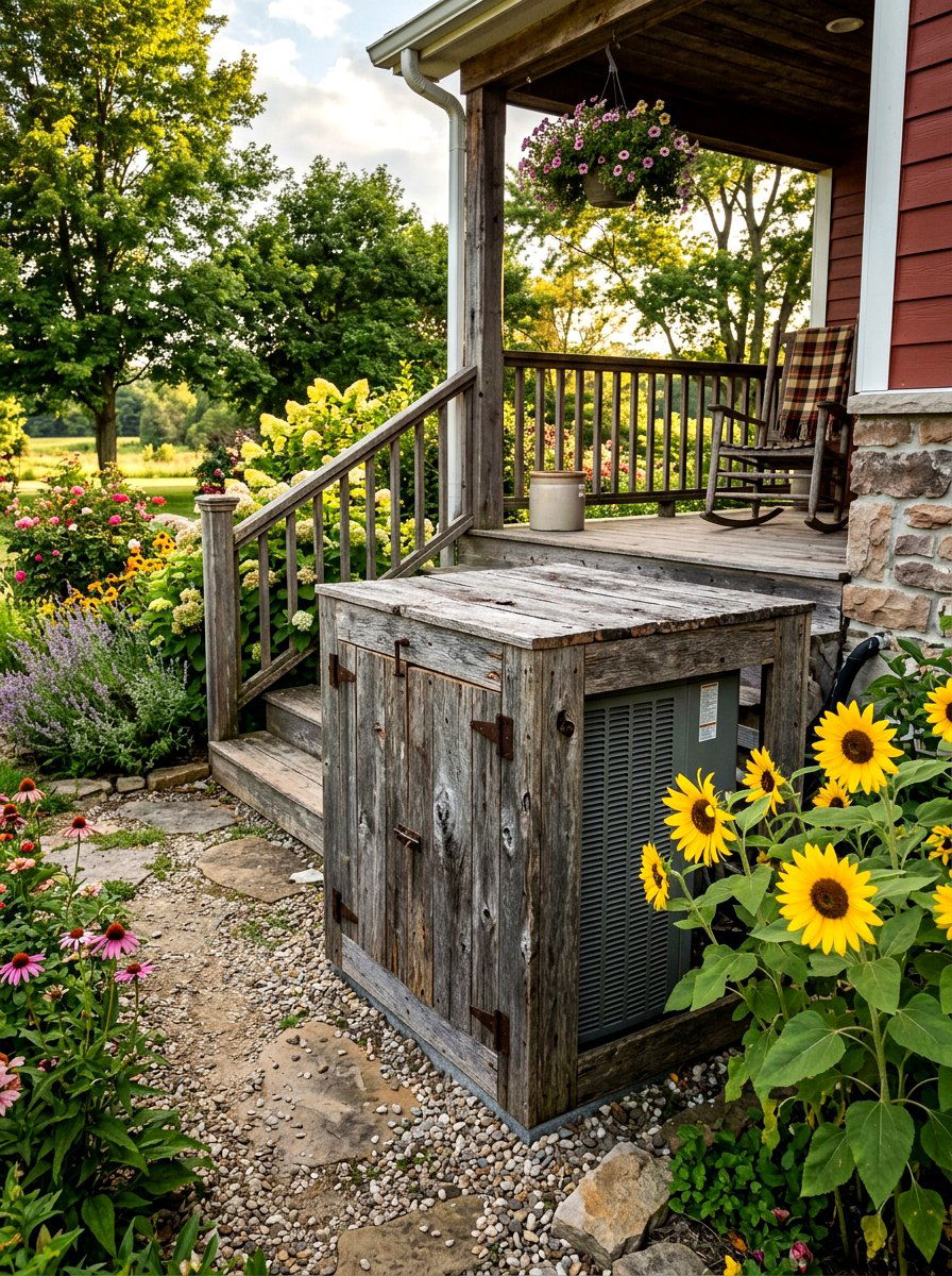 Rustic Barn Wood Cover - 30 AC screen privacy ideas
