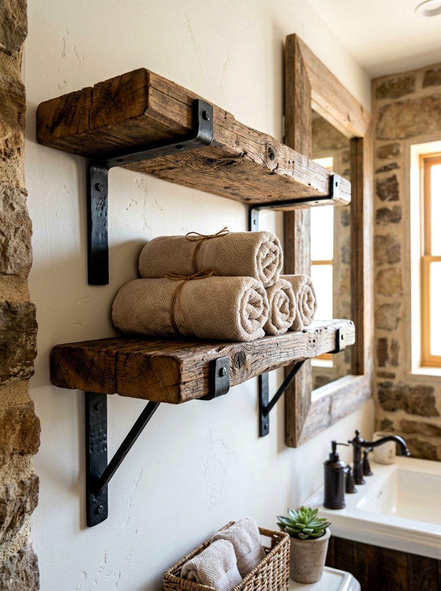 Rustic Barn Wood Shelf - 30 bathroom shelf decor ideas