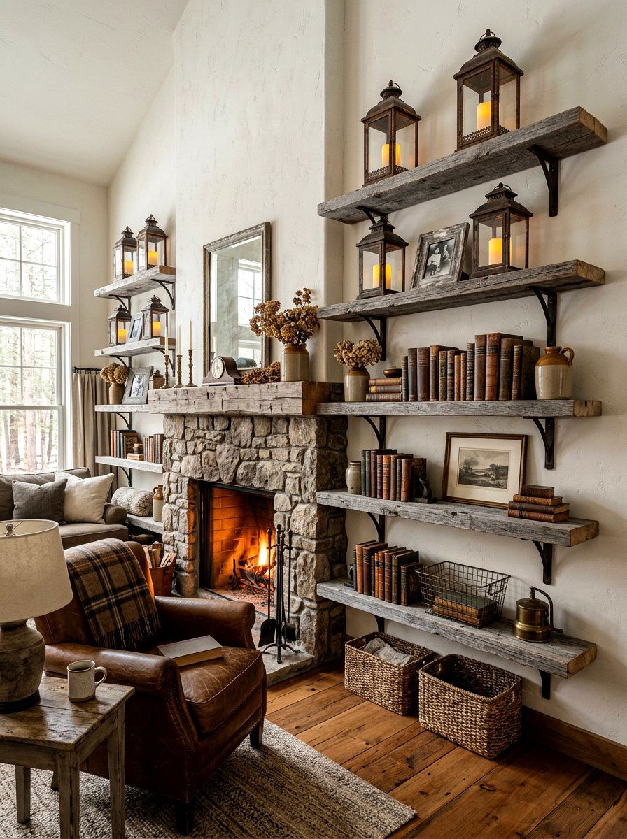 Rustic Barn Wood Shelves - 30 open shelving decor ideas