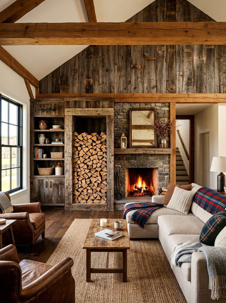 Rustic Barn Wood Storage - 30 firewood storage wall ideas