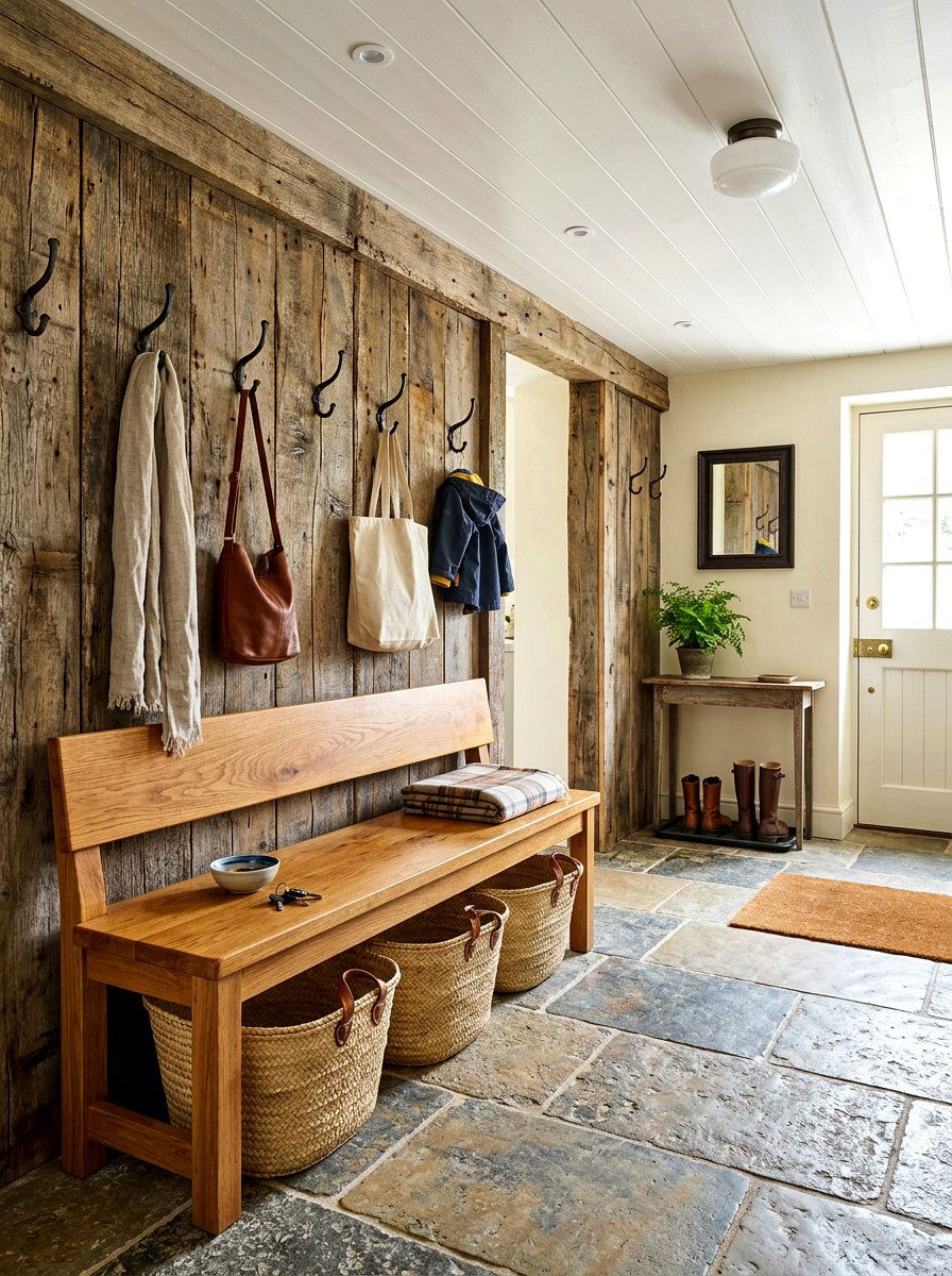 Rustic Barn Wood and Polished Oak Mudroom - 30 mixed wood tone decor ideas
