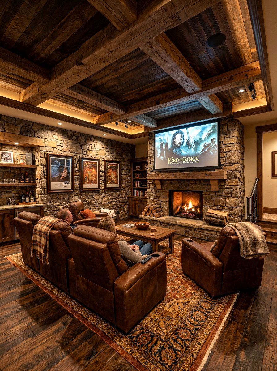 Rustic Basement Media Room - 30 basement theater ideas