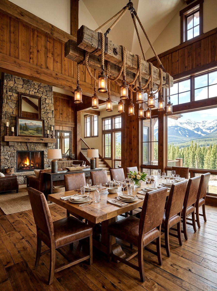 Rustic Beam Chandelier - 30 classic dining room chandelier ideas