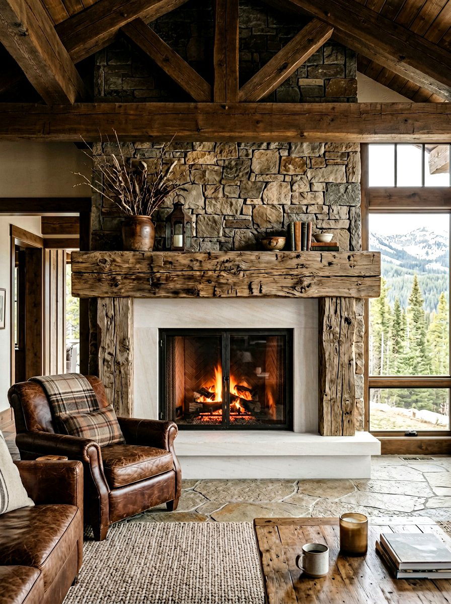 Rustic Beam Fireplace - 30 modern fireplace surround ideas