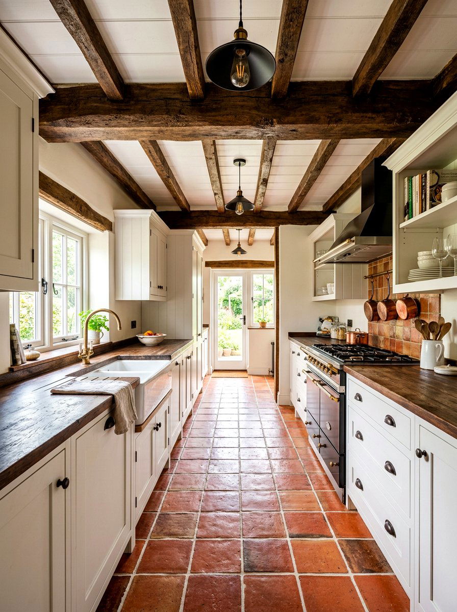 Rustic Beam Galley Kitchen - 30 galley kitchen ideas