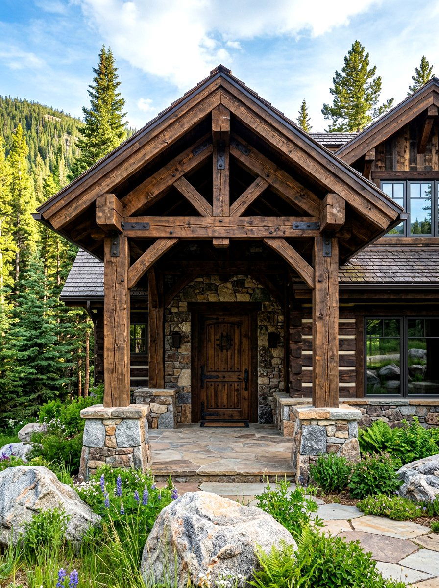Rustic Beam Portico - 30 portico ideas