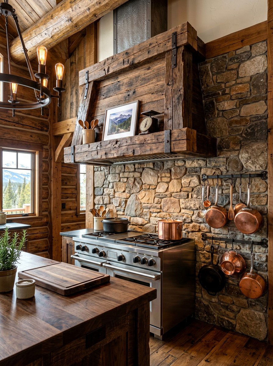 Rustic Beam Range Hood - 30 range hood design ideas