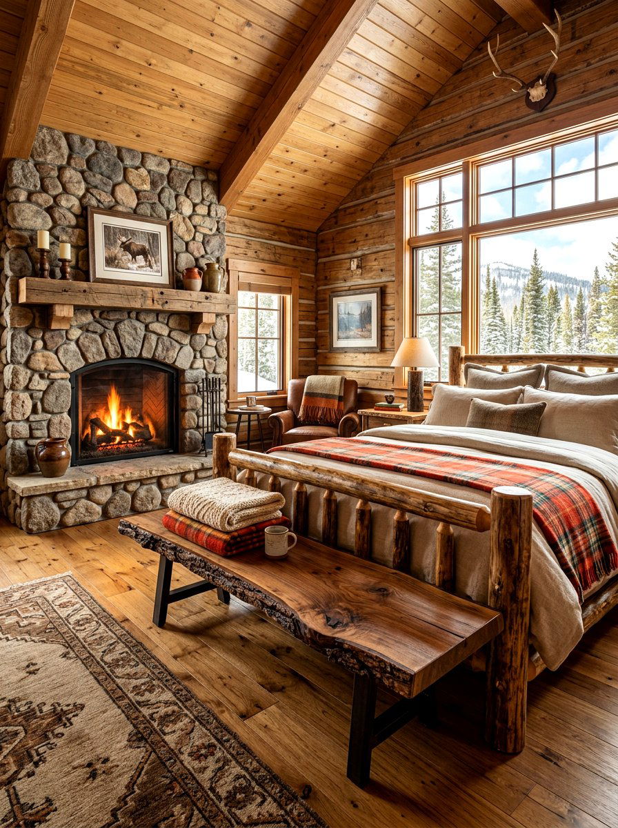 Rustic Bedroom With Live Edge Bench - 30 bedroom bench ideas