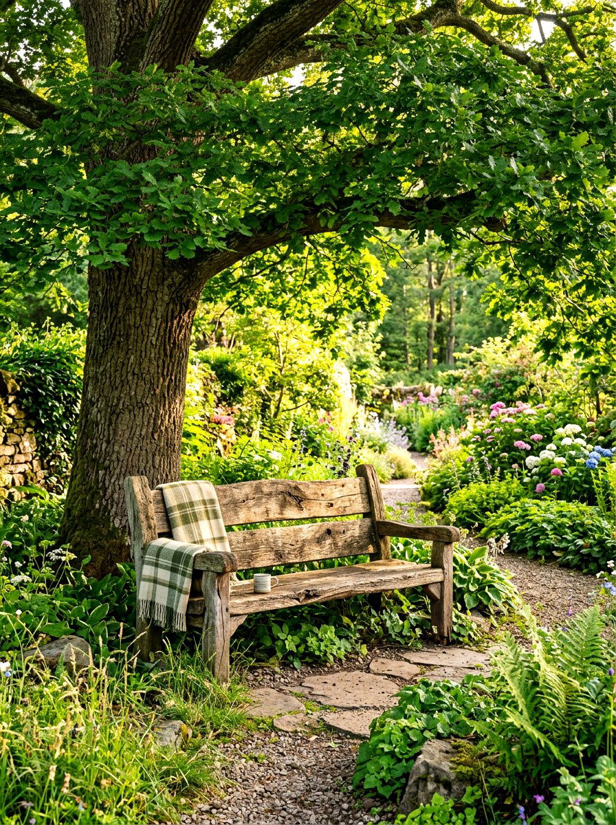 Rustic Bench - 30 woodland garden ideas