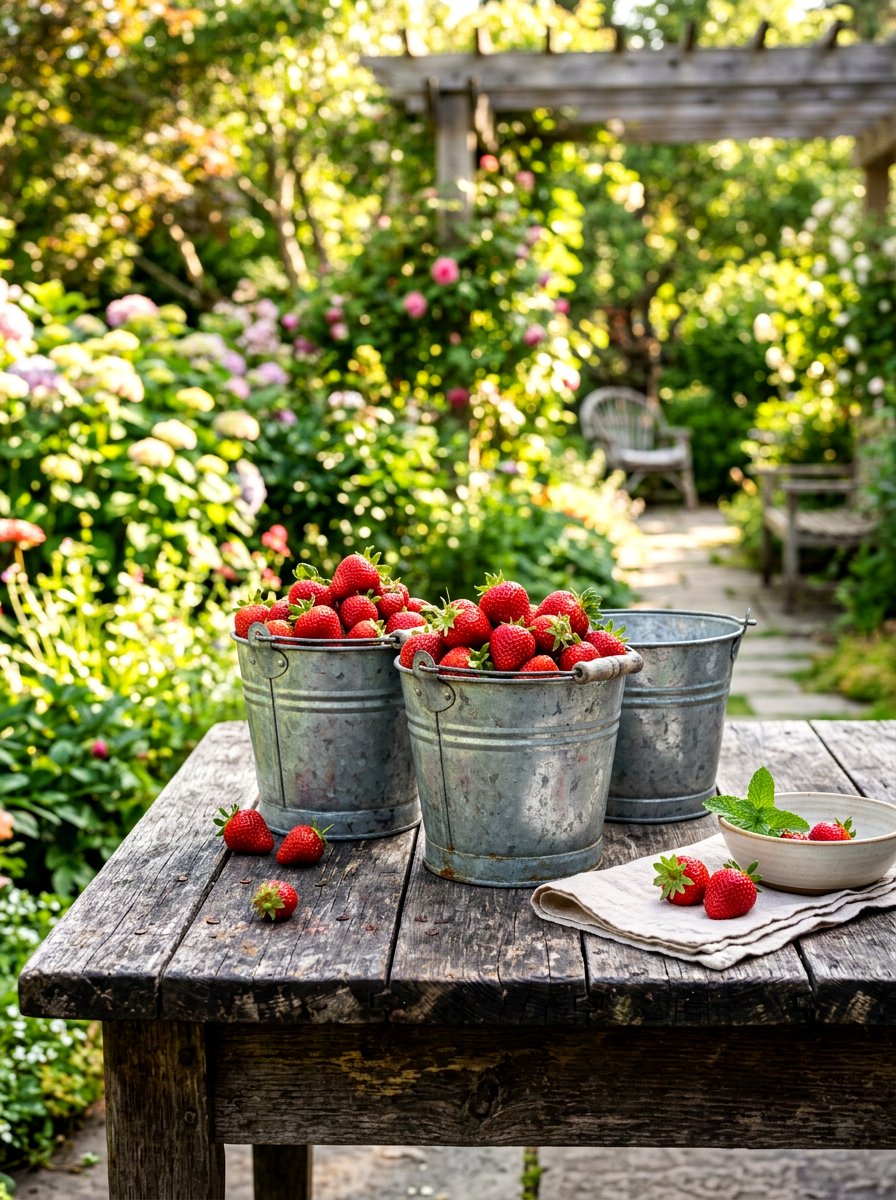 Rustic Berry Buckets - 30 strawberry table decor ideas