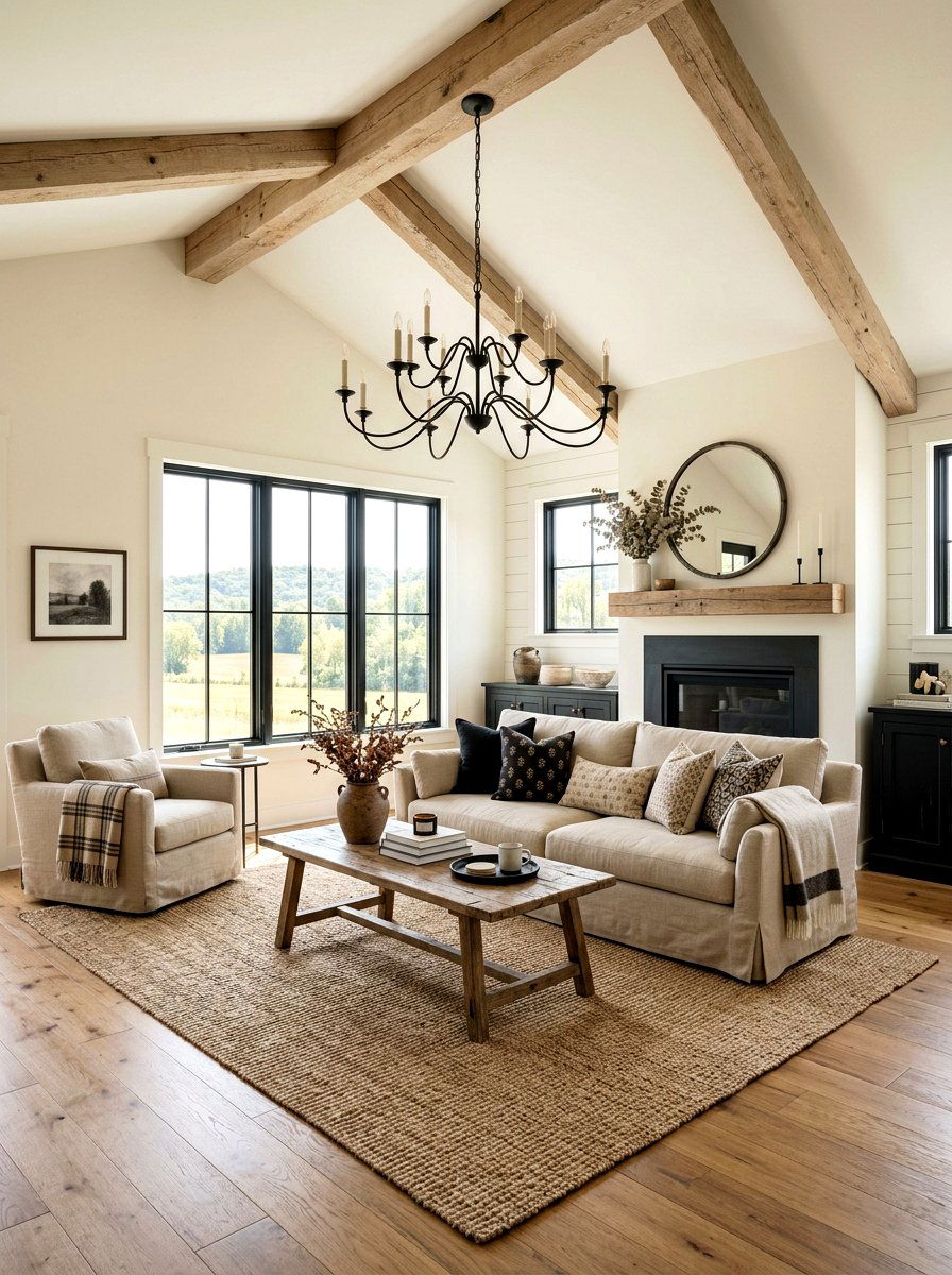 Rustic Black And Beige Farmhouse Living Room - 30 black and beige living room ideas