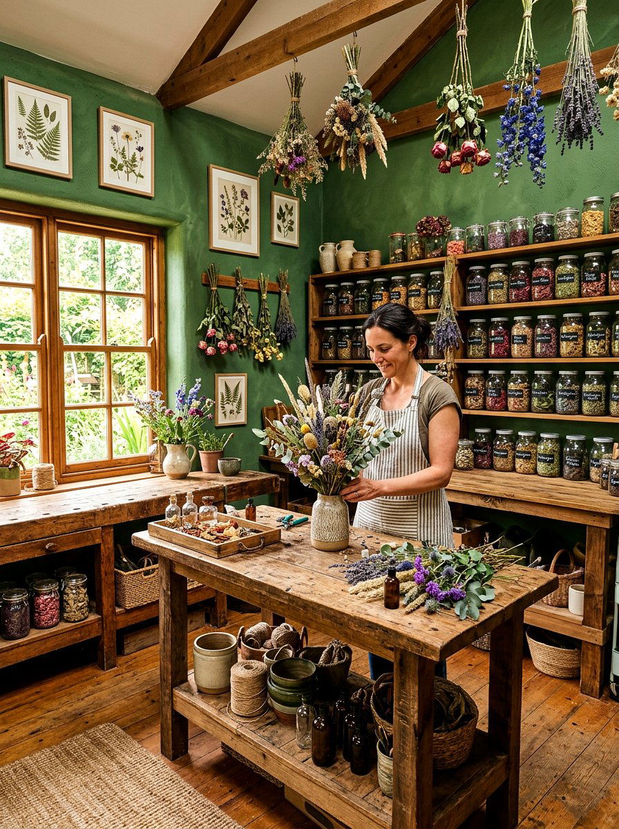 Rustic Botanical Workshop - 30 botanical drench room ideas