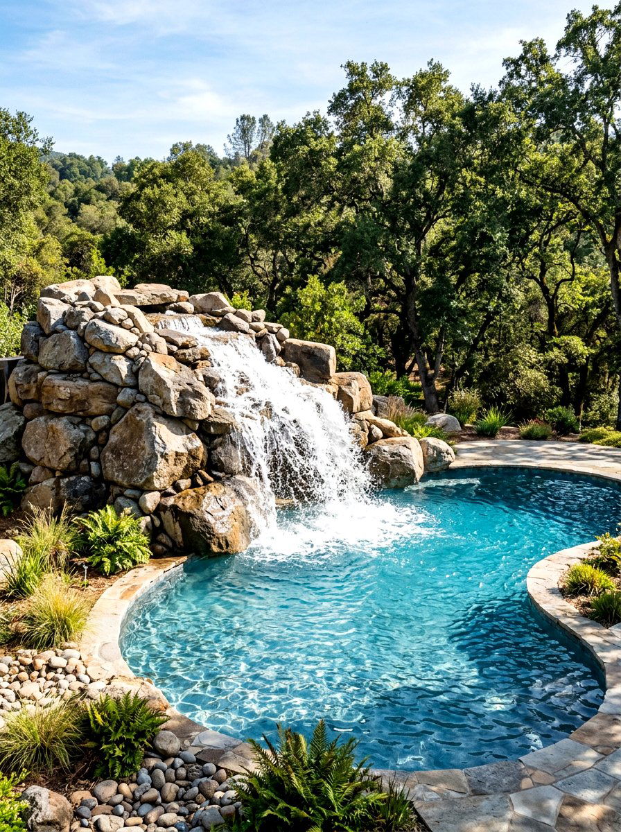Rustic Boulder Pool Waterfall - 30 pool waterfall ideas