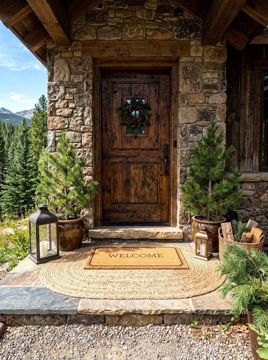 Rustic Braided Jute Layered Rug - 30 layered doormat porch ideas