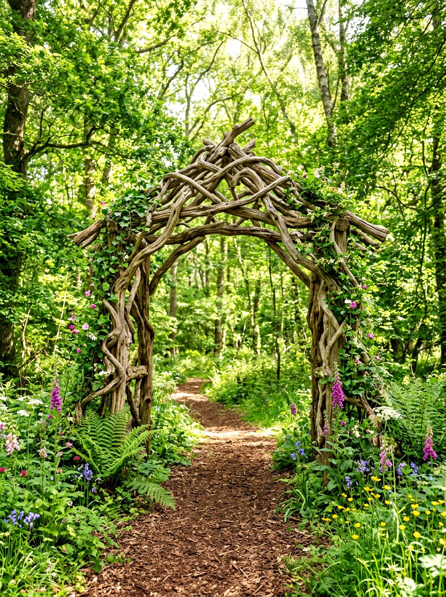 Rustic Branch Arbor - 30 arbor walkway ideas