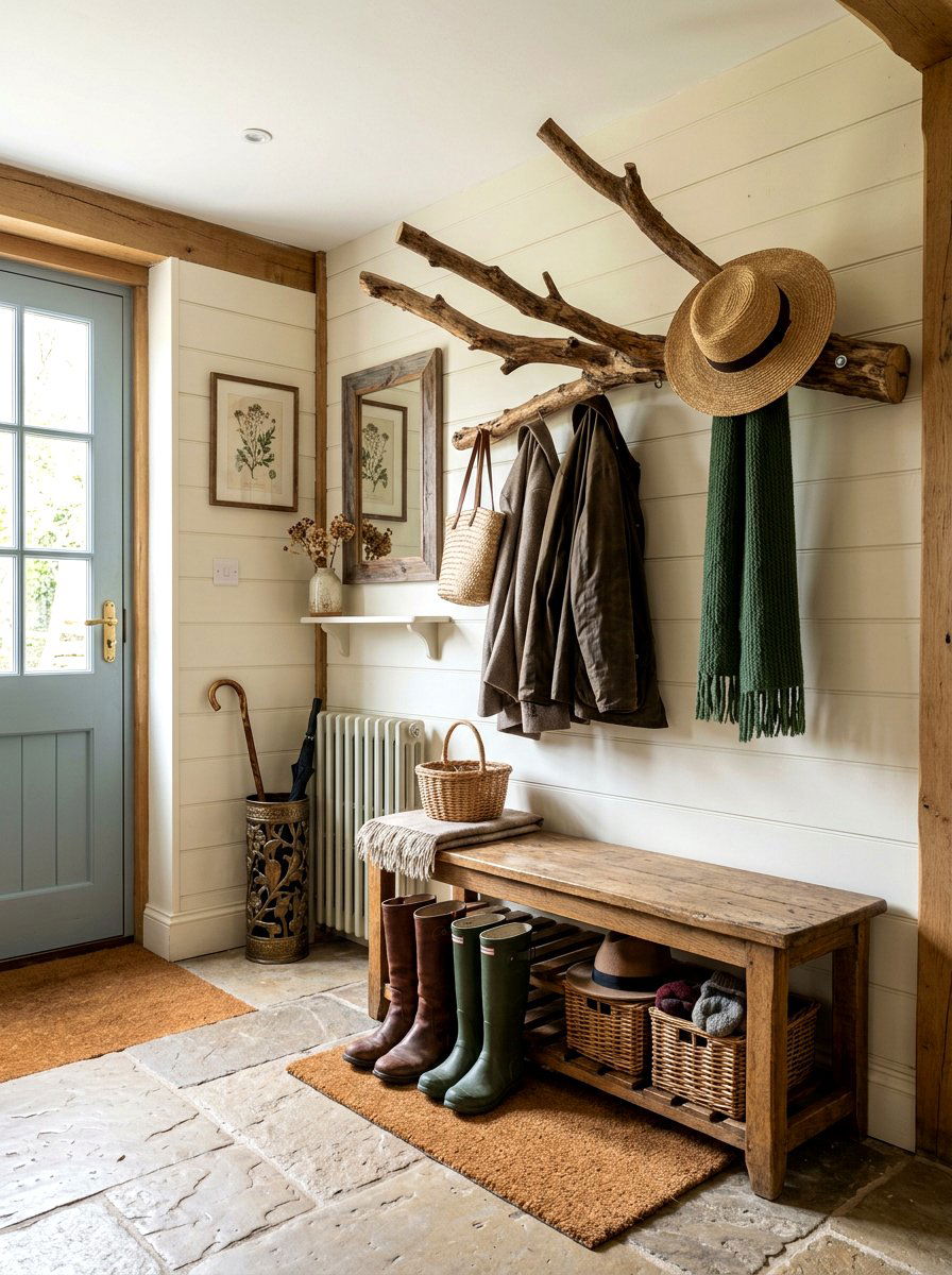 Rustic Branch Coat Rack - 30 branch decor ideas