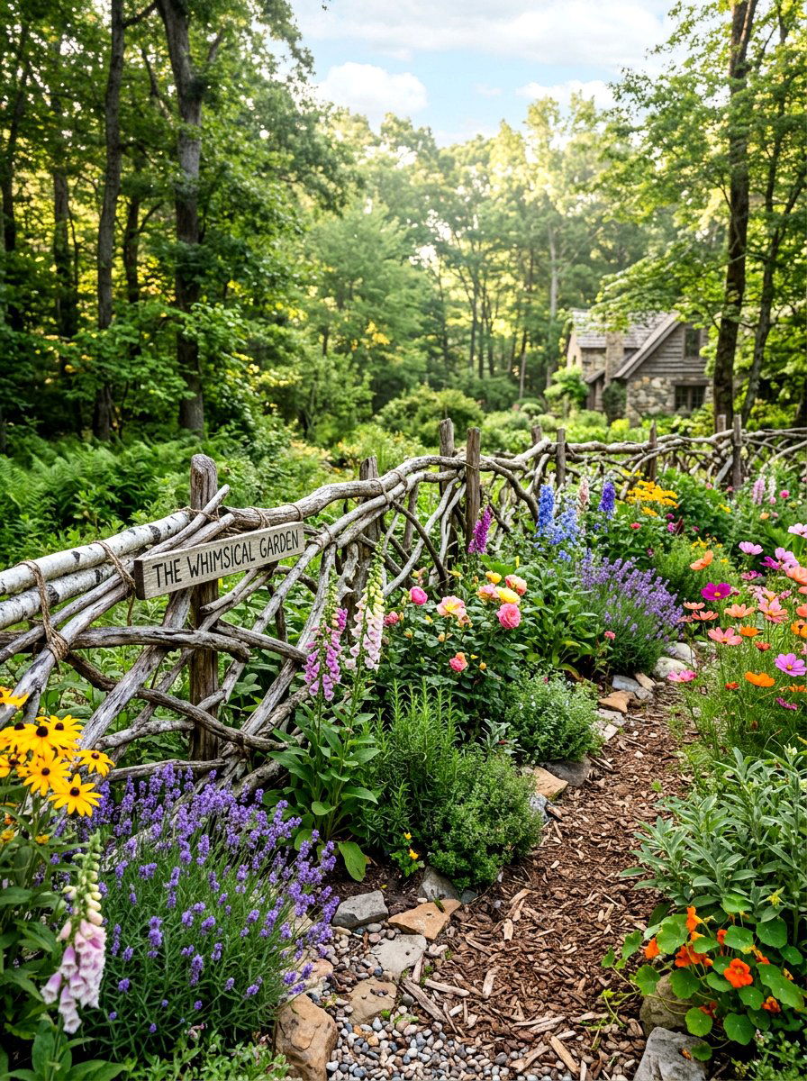 Rustic Branch Garden Fence - 30 raised bed fence ideas