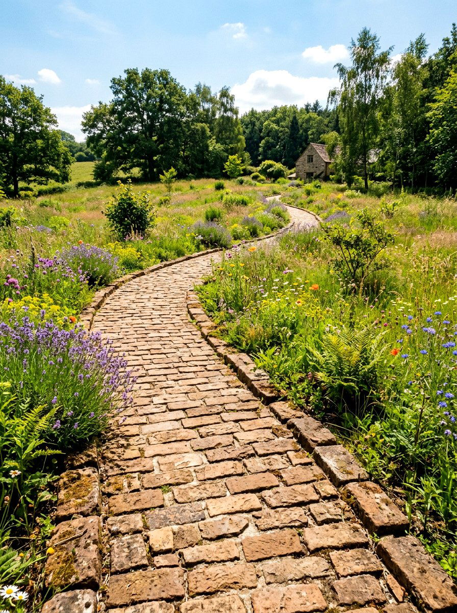 Rustic Brick Sidewalk - 30 brick walkway ideas