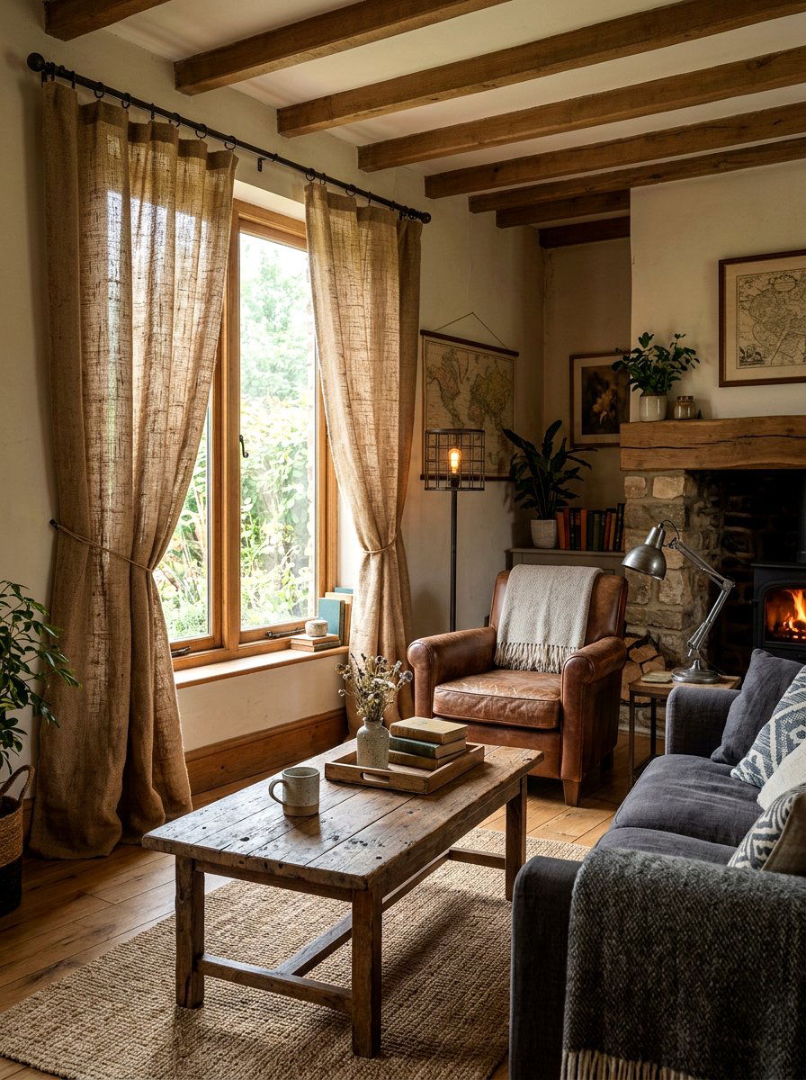 Rustic Burlap Drapes - 30 statement drapes living room ideas