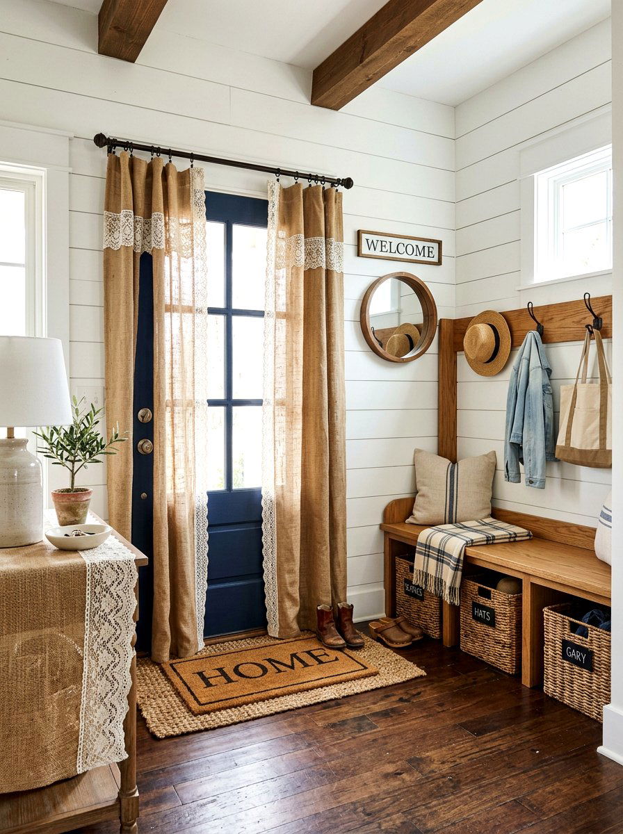 Rustic Burlap Lace Curtain - 30 lace curtain ideas