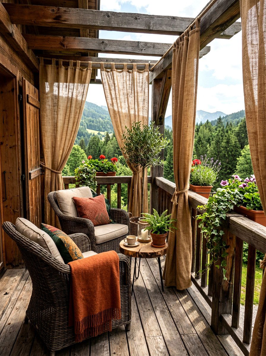 Rustic Burlap Outdoor Panels - 30 balcony privacy curtain ideas aesthetic