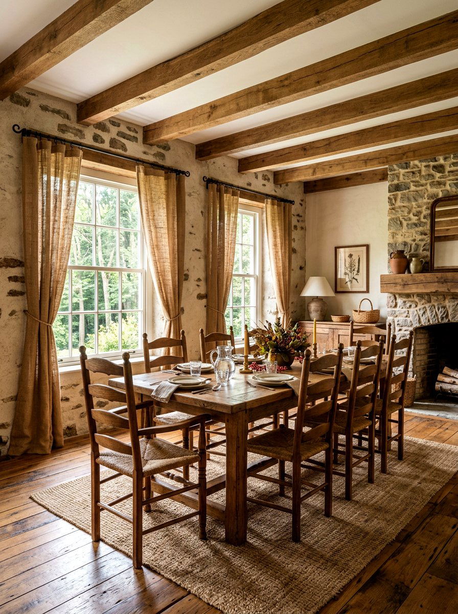 Rustic Burlap Window Treatments - 30 dining room drapery ideas