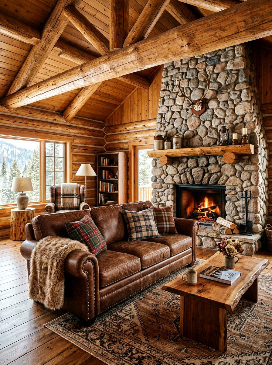 Rustic Cabin Living Room Brown Sofa - 30 brown sofa living room ideas