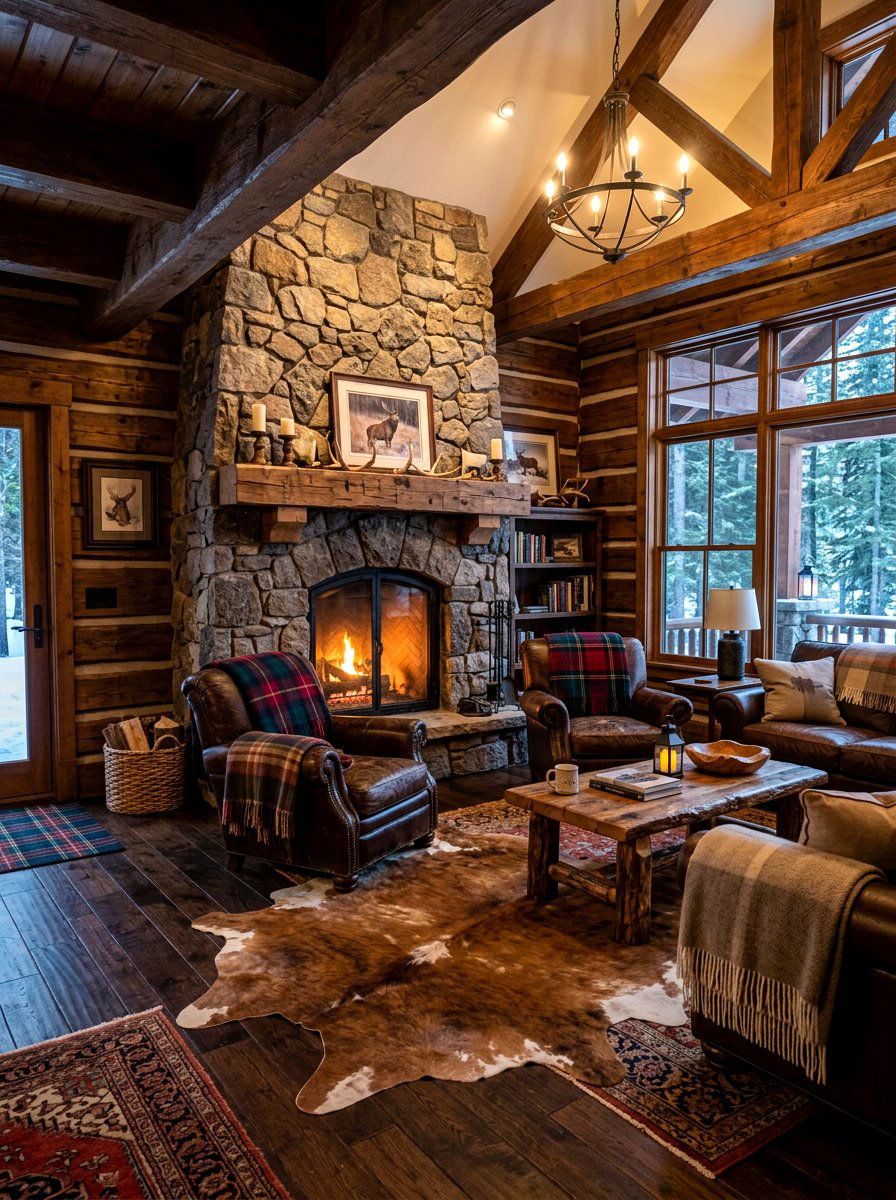 Rustic Cabin Living Room - 30 cozy winter lounge ideas