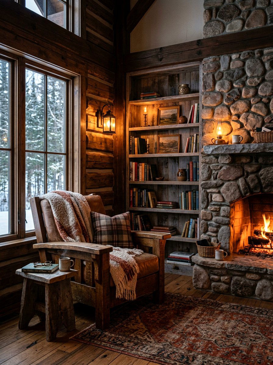 Rustic Cabin Reading Nook - 30 reading room aesthetic ideas