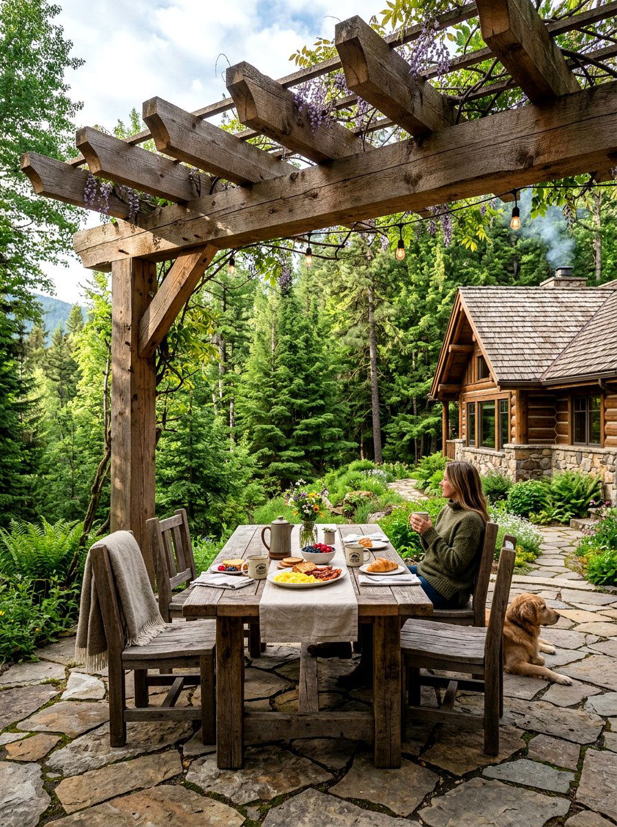 Rustic Cedar Pergola - 30 outdoor breakfast pergola ideas