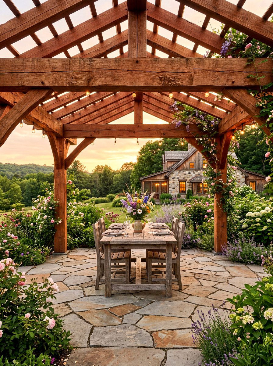 Rustic Cedar Pergola - 30 backyard pergola ideas