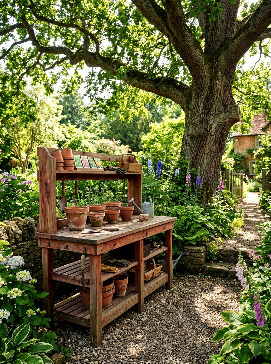 Rustic Cedar Potting Station - 30 garden workstation ideas