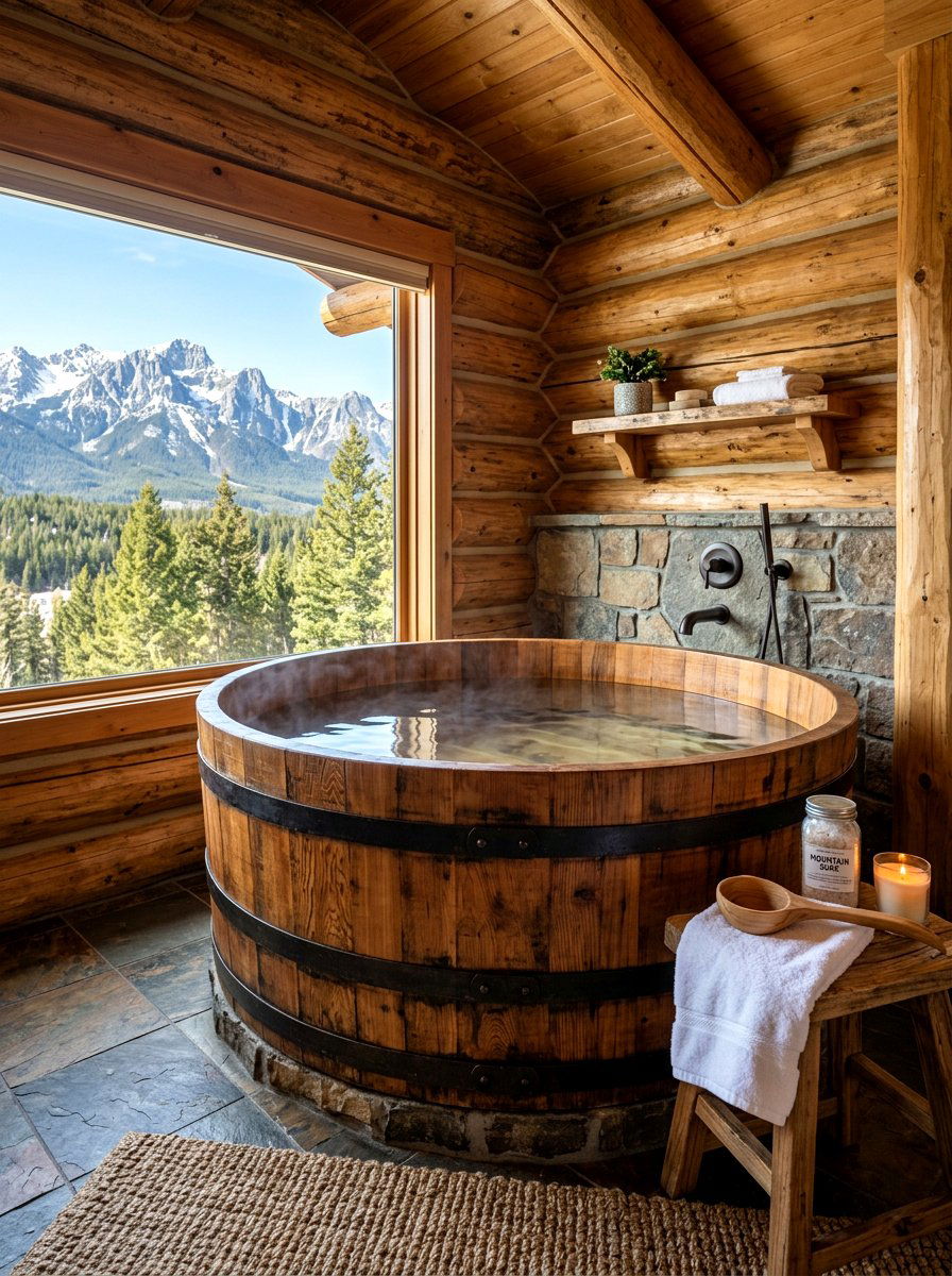 Rustic Cedar Soaking Tub - 30 soaking tub ideas