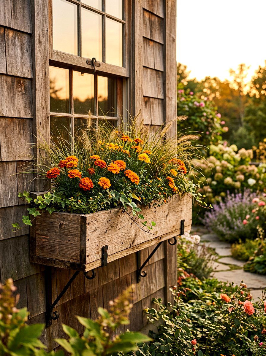 Rustic Cedar Window Box - 30 cottage window box ideas