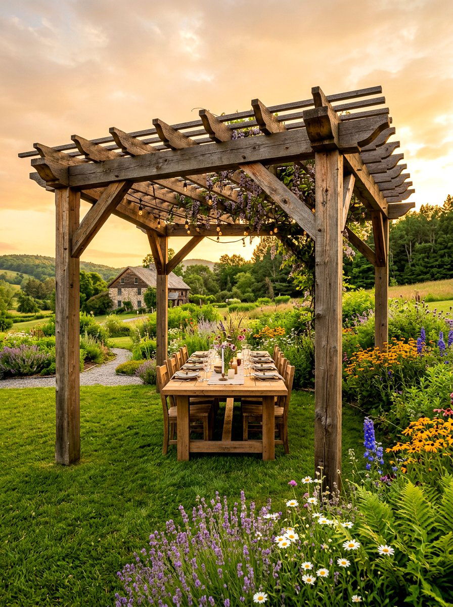Rustic Cedar Wood Pergola - 30 freestanding pergola ideas