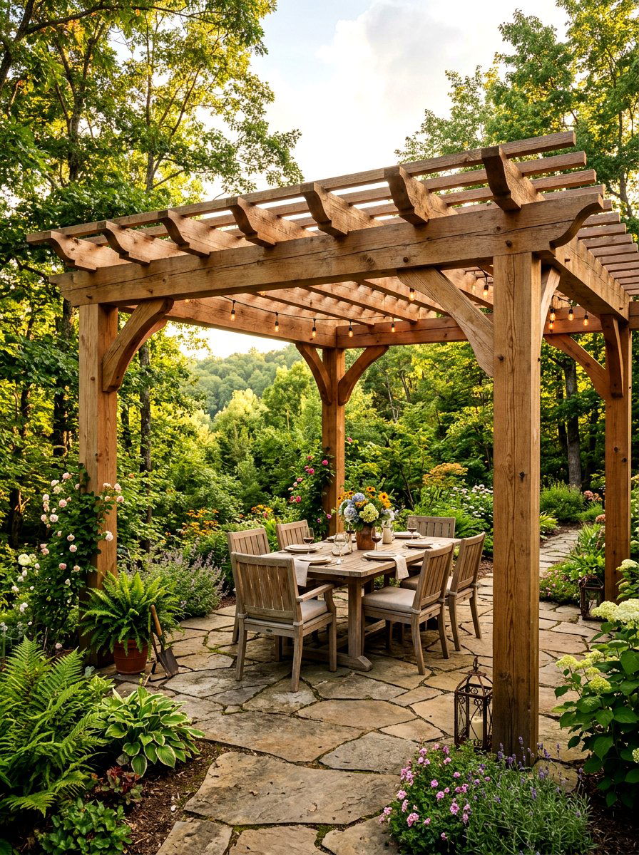 Rustic Cedar Wood Pergola - 30 garden pergola ideas