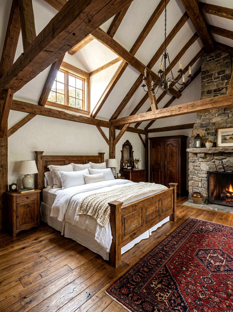 Rustic Ceiling Beams - 30 cottagecore bedroom ideas