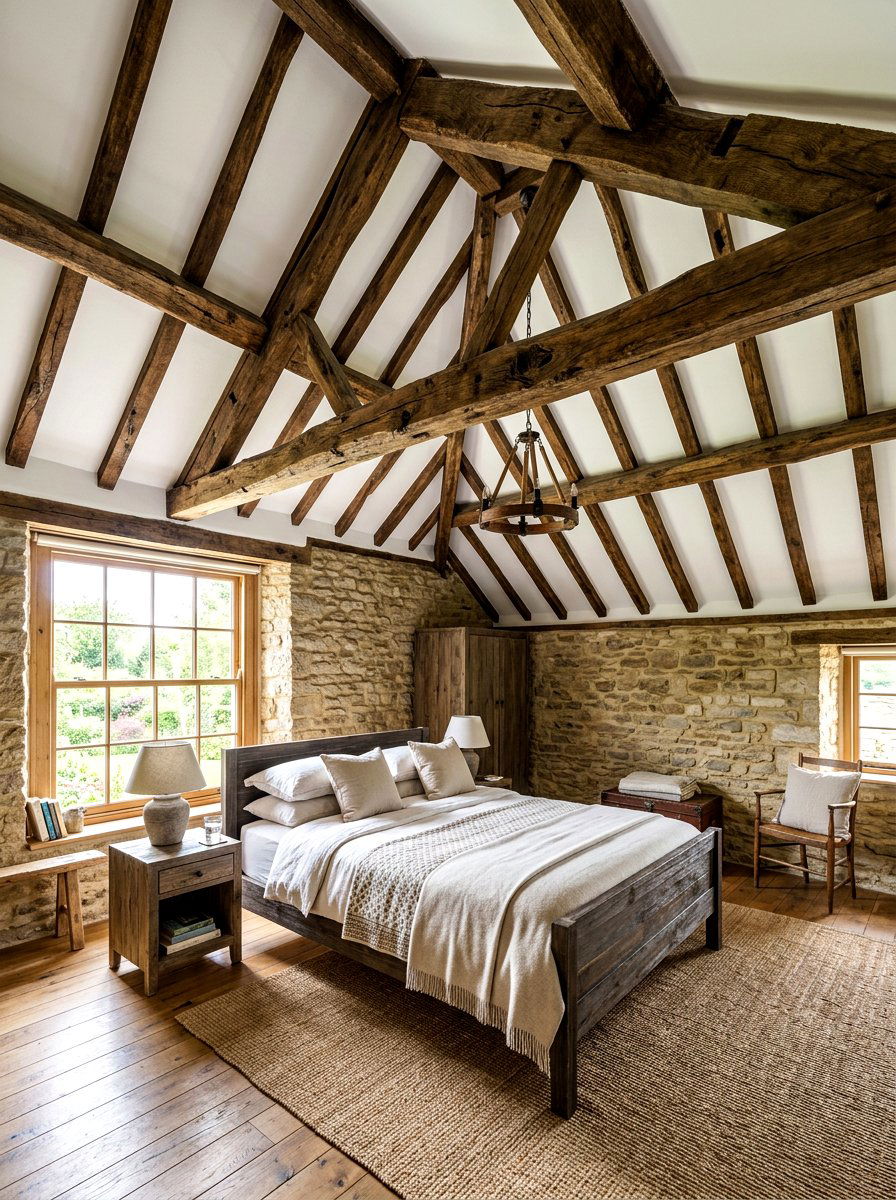 Rustic Ceiling Beams - 30 antique bedroom decor ideas