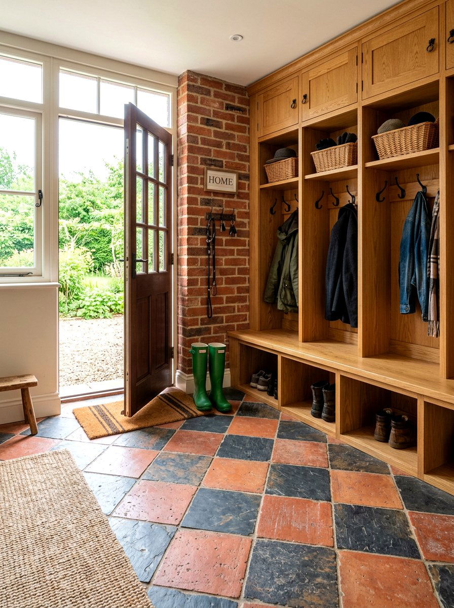 Rustic Checkerboard Mudroom - 30 checkerboard floor ideas