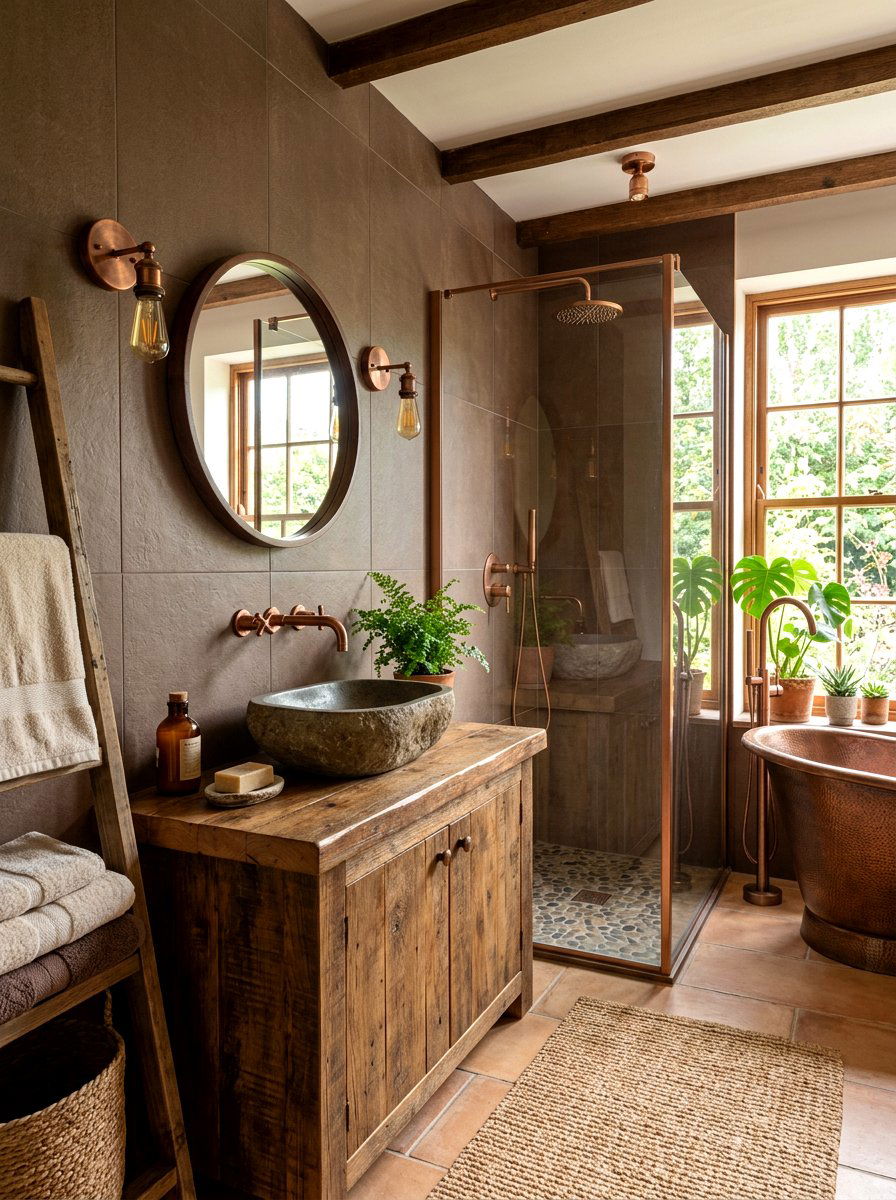Rustic Cocoa Brown Bathroom - 30 cocoa brown bathroom ideas