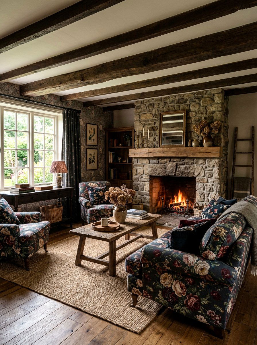 Rustic Dark Floral Living Room - 30 dark floral living room ideas