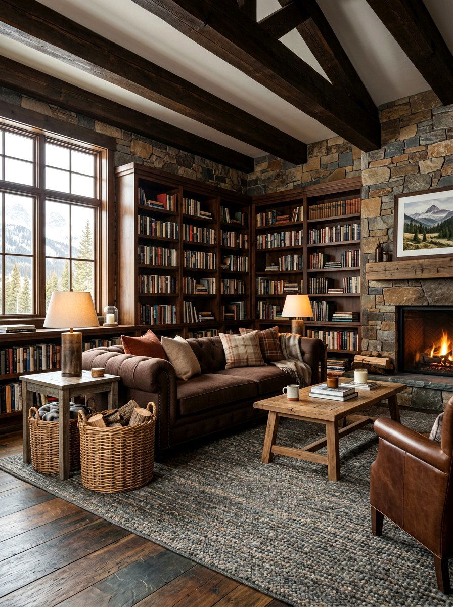 Rustic Dark Library - 30 moody reading room ideas